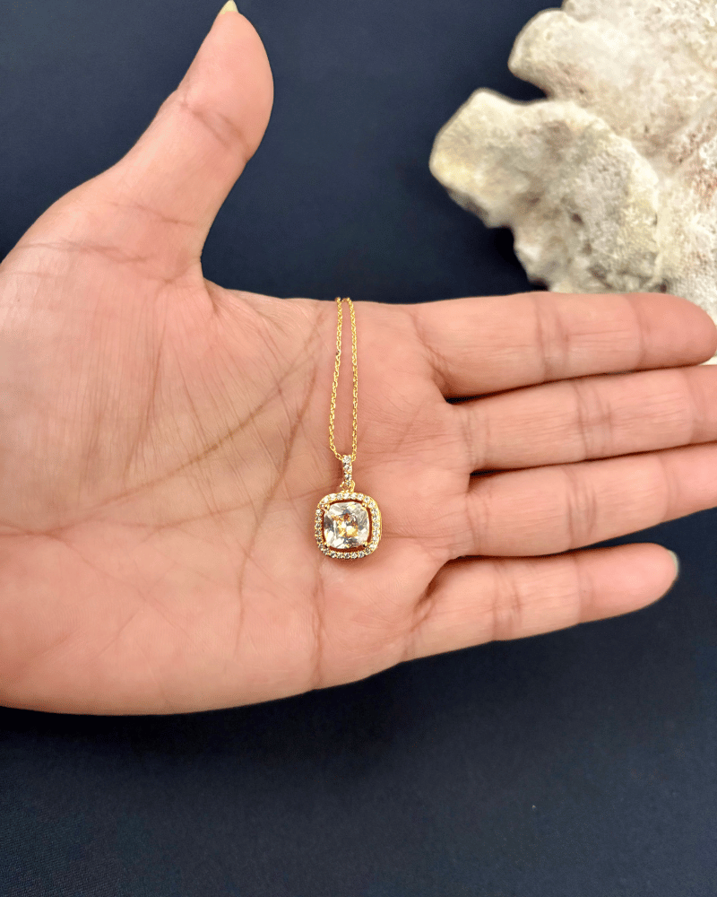 3 Carat Square Solitaire Pendant Set With Chain | Screw Back ...