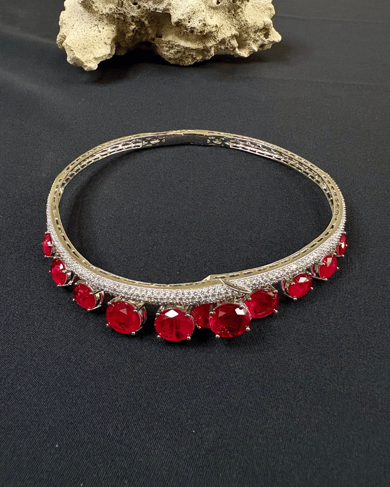 Ruby Diamond Hasli | 18K White Gold Plating