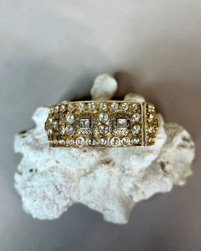 Mewar Rani Sa Kundan Bangle In Mint Work | 18K Gold Plating
