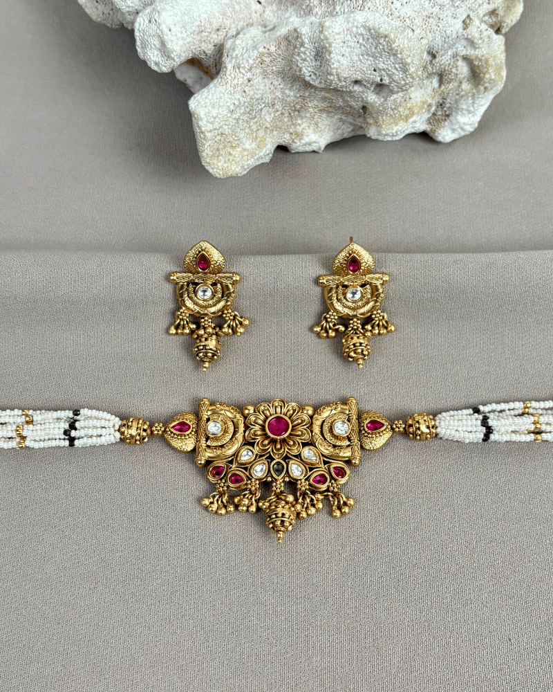 Padma Choker | White Bead Strings