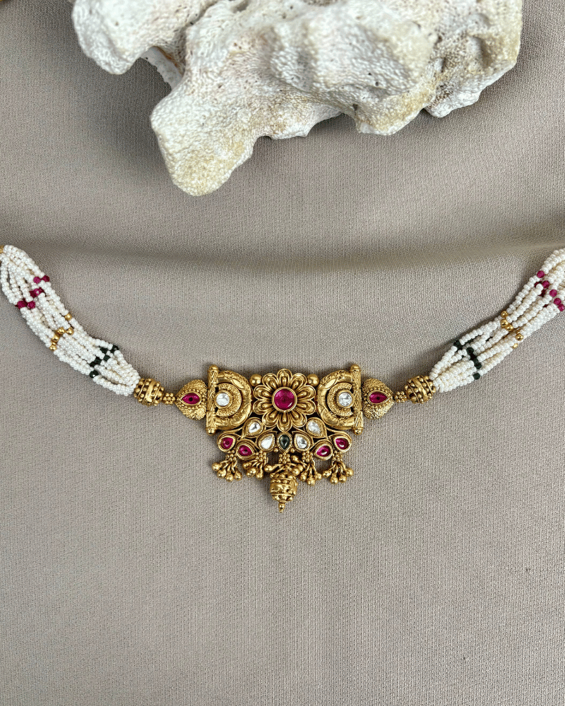 Padma Choker | White Bead Strings