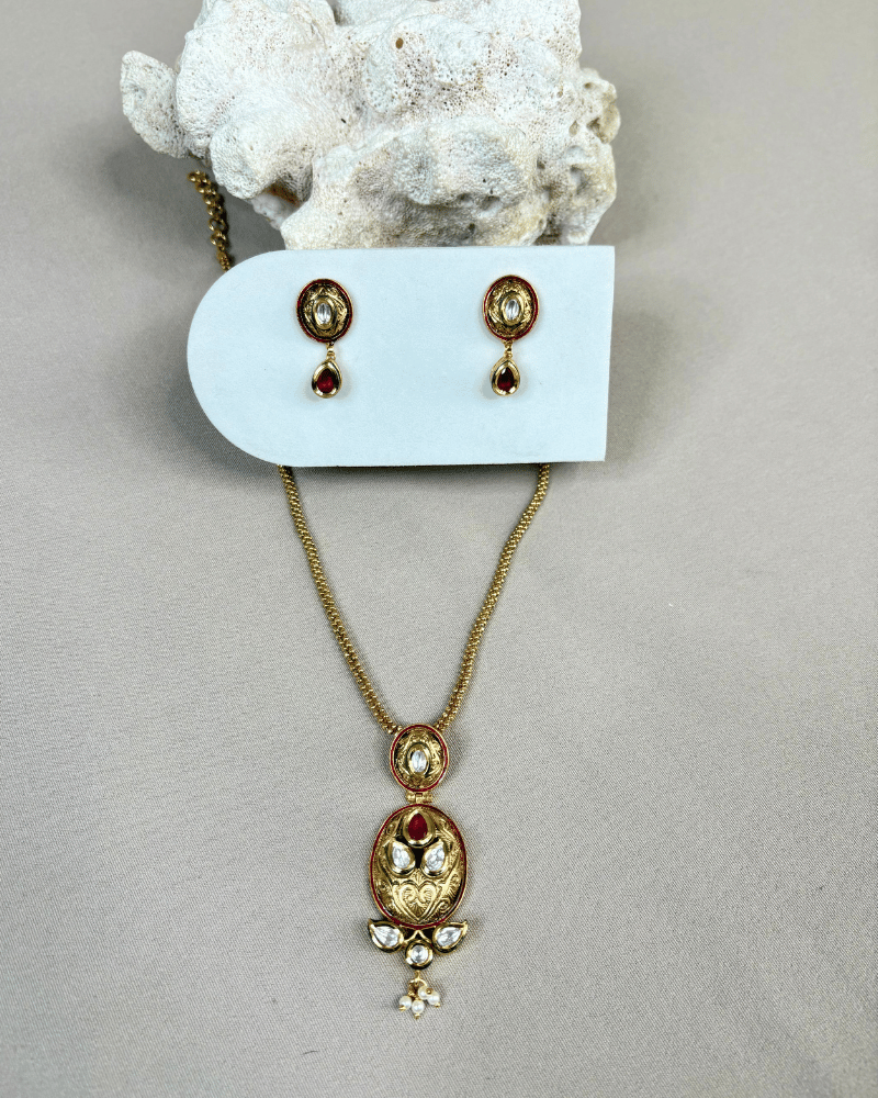 Aaravi Kundan Drop Pendant Set | Mint Work | 18K Gold Plating