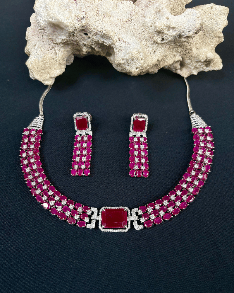 Ravya Ruby Necklace | 18K White Gold Plating