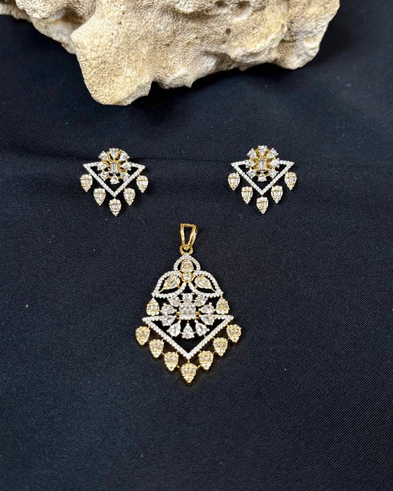 Kiyana Diamond Drop Pendant Set | 18K Gold Plating