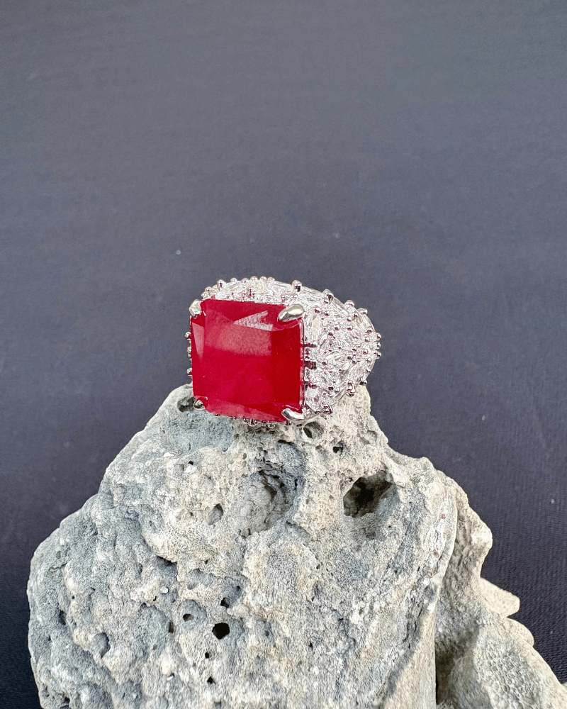 Radiant Ruby Diamond Ring | Adjustable Size