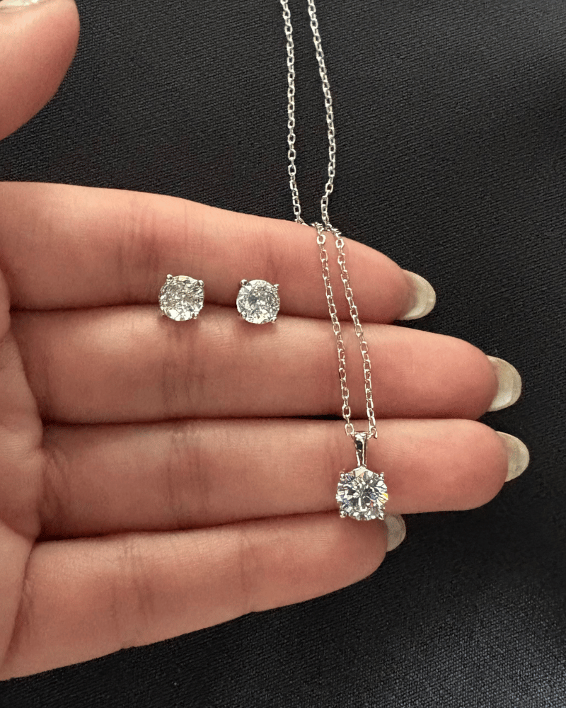 Eternal Solitaire Pendant Set | With Chain | Rhodium Plating