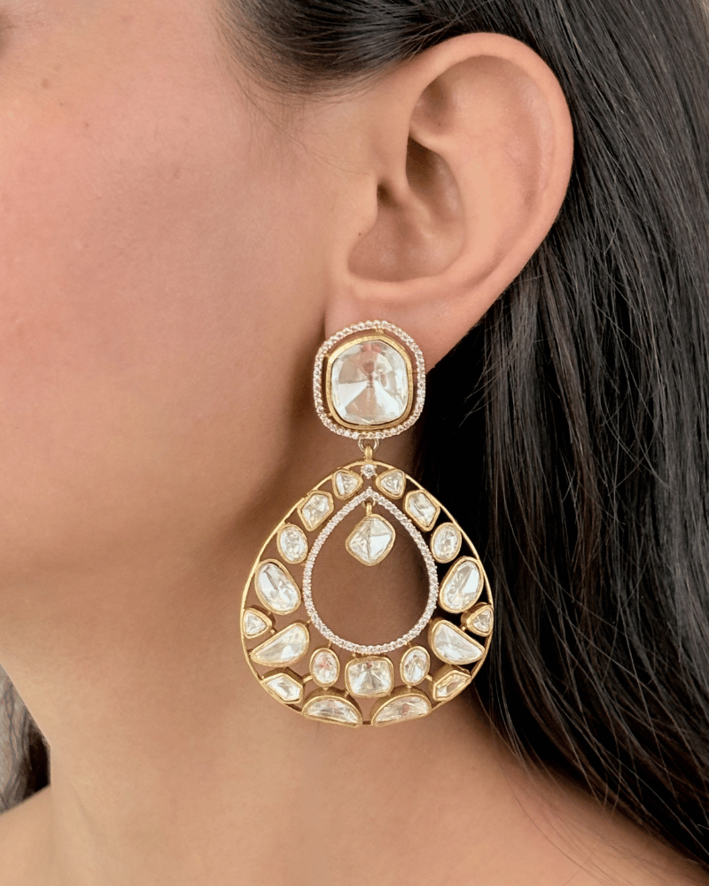 Noor Mahal Moissanite Chandbalis | Screw Back | 18K Gold Plating
