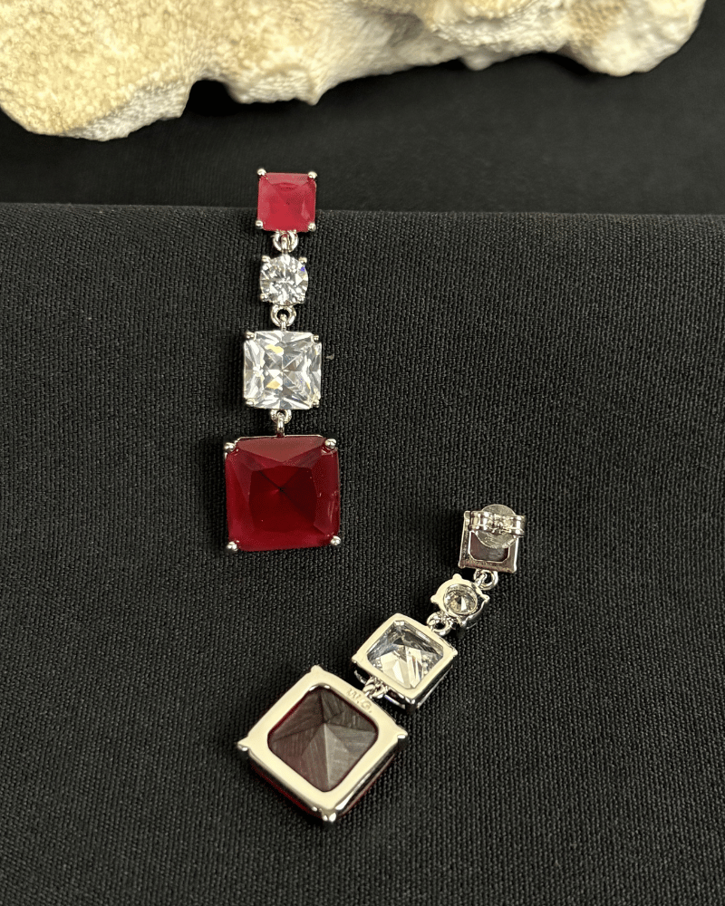 Crystal Square Danglers | Rhodium Plating
