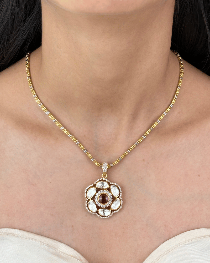 Ruby Gul Moissanite Pendant Set | Without Chain | Screw Back | 18K Gold Plating
