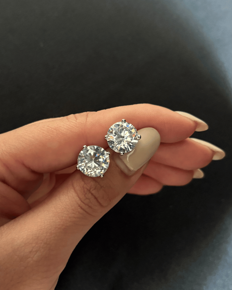 3 Carat Solitaire Studs | Rhodium Plating