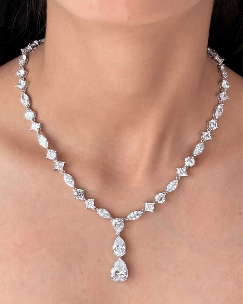 Alina Prestige Crystal Necklace | Rhodium Plating