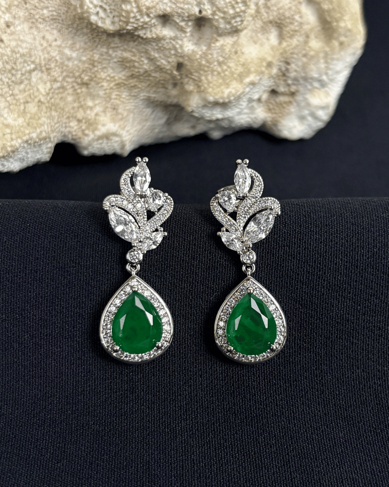 Trinity Crystal Danglers | Rhodium Plating