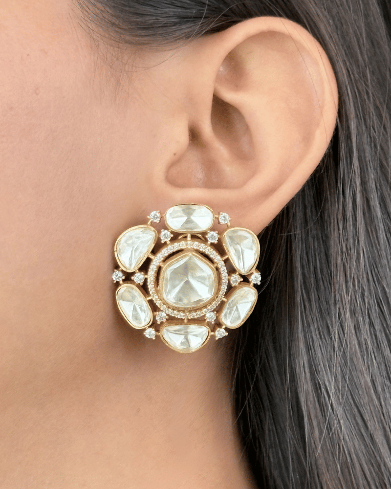 Maharose Moissanite Studs | Screw Back | 18K Gold Plating
