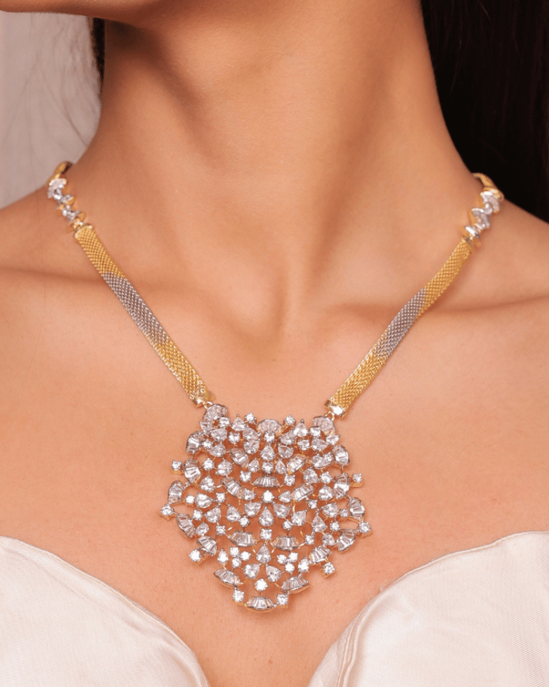 Imperial Diamond Pendant With Designer Chain | Big Size | Screw Back