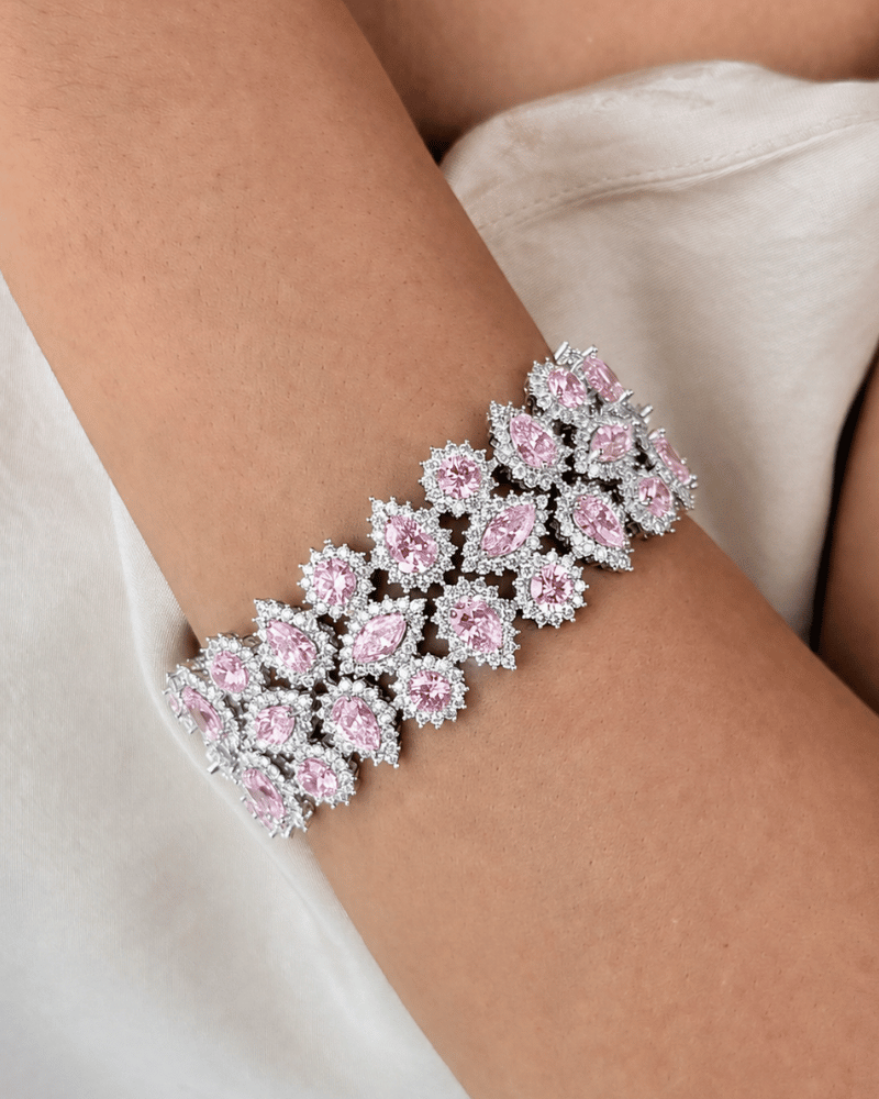 Imperial Garden Baby Pink Diamond Bracelet | Openable | Rhodium Plating