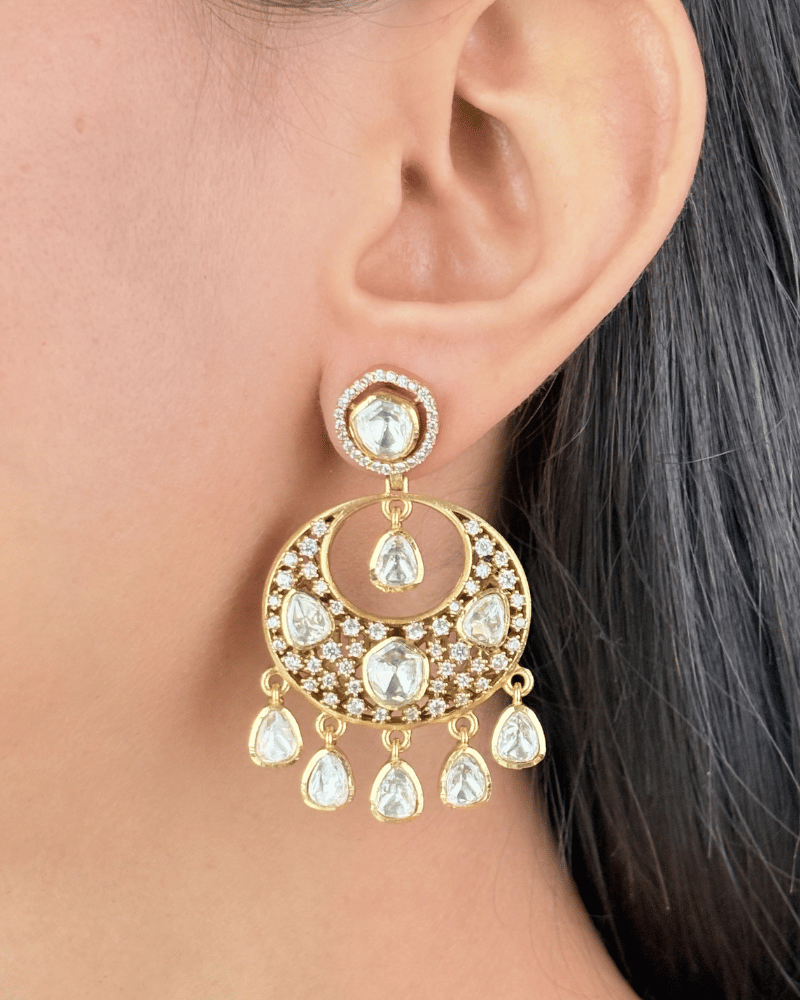 Zoobiya Moissanite Chandbalis  | Screw Back | 18K Gold Plating