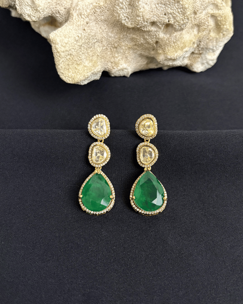 Moissanite Emerald Danglers | Screw Back