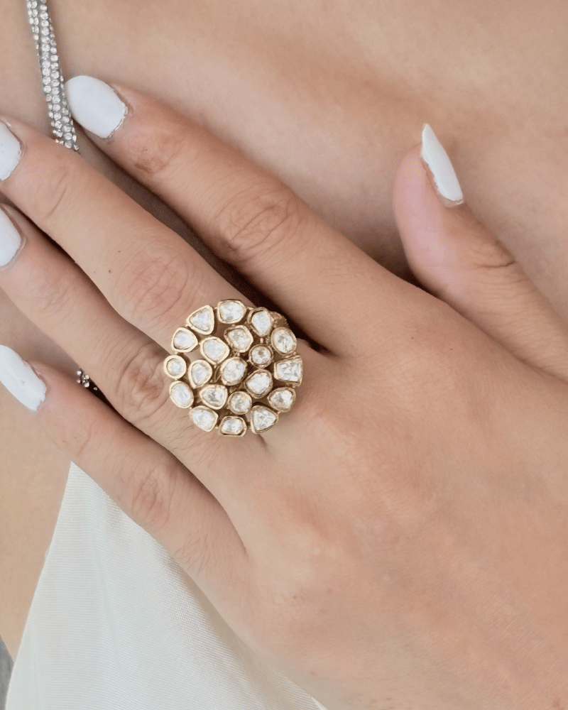 Moissanite Polki Ring | Adjustable Size | 18K Gold Plating