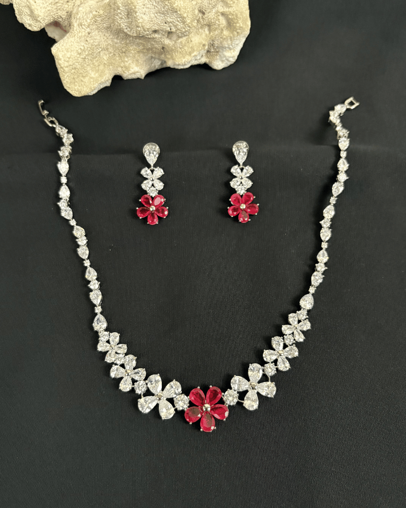 Ruby Blossom Floral Diamond Necklace