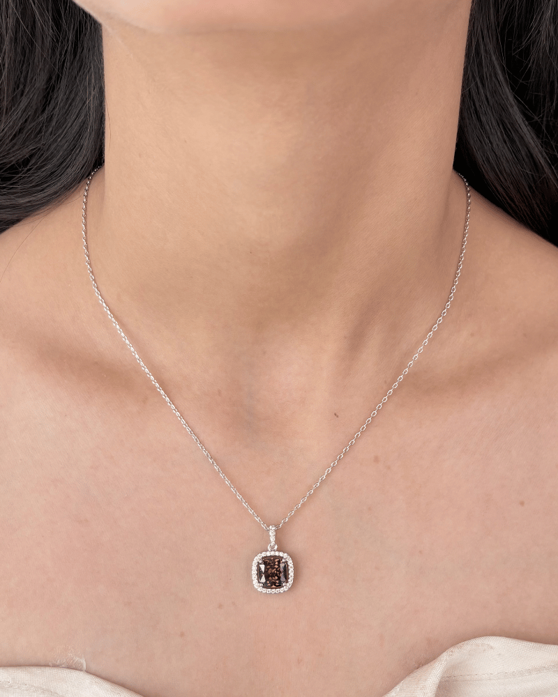 Champagne Muse Pendant Set | Rhodium Plating | With Chain