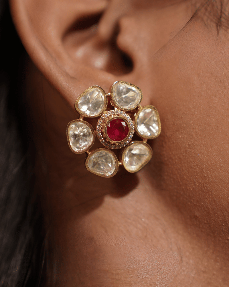 Surkh Ruby Gul Moissanite Studs