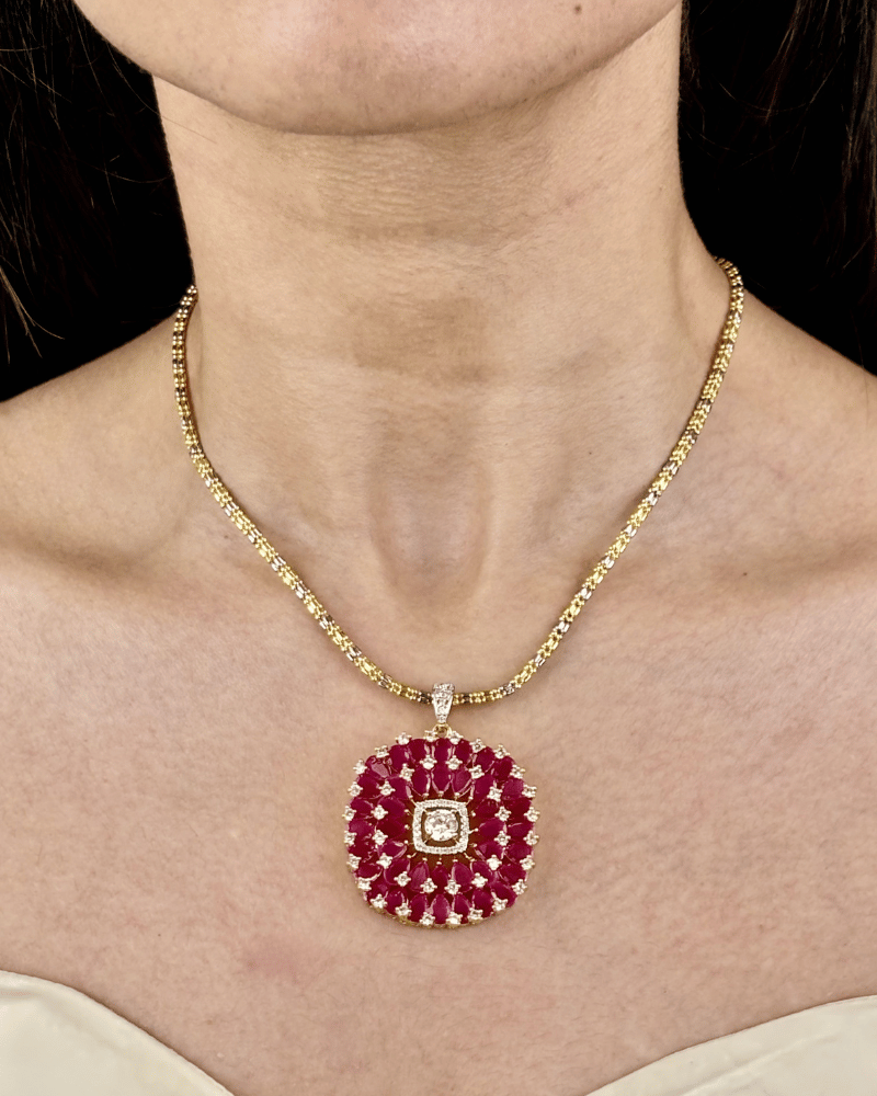 Gulnaaz Ruby Diamond Pendant Set | Without Chain