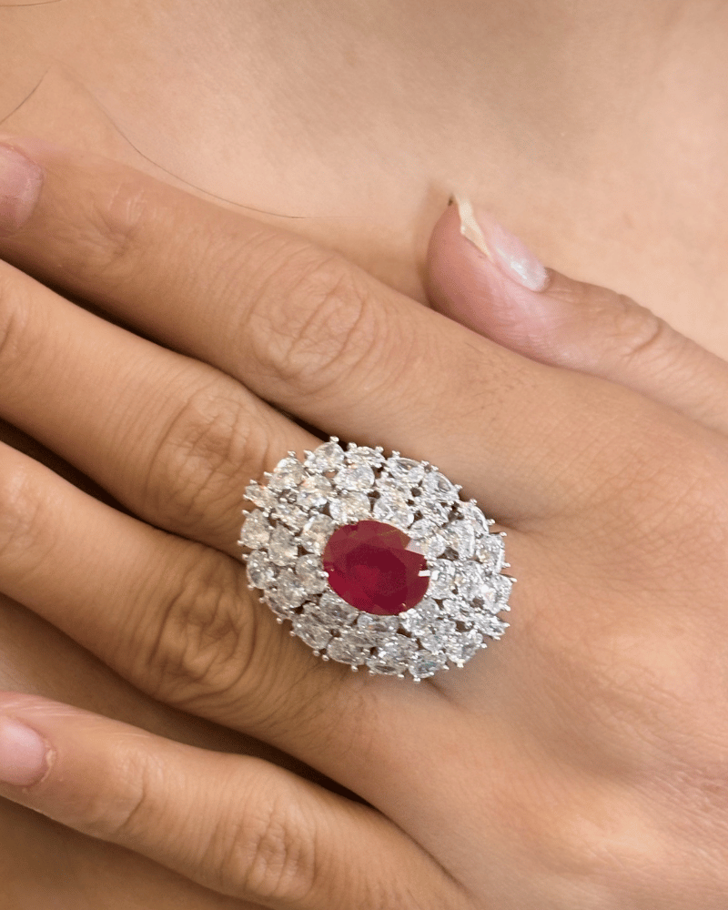 Crown Bloom Cocktail Ring | Rhodium Plating | Adjustable