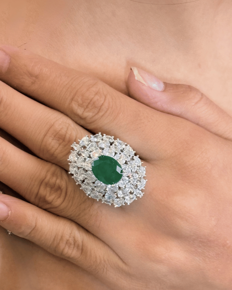 Crown Bloom Cocktail Ring | Rhodium Plating | Adjustable