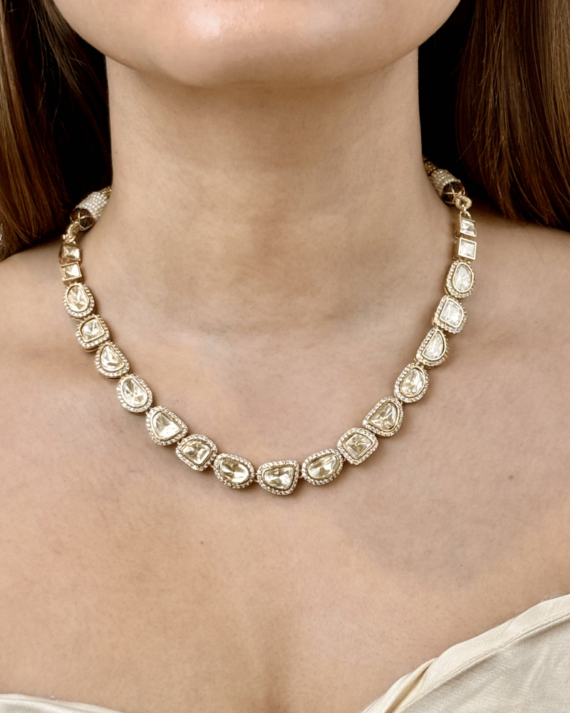 Mia Single Line Moissanite Necklace  | Screw Back | 18K Gold Plating